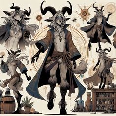 an image of a man with horns on his head standing in front of some goats