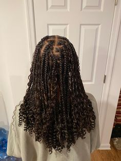 Natural Knotless Braids With Curls, Braids Medium Length Hair Black, Goddess Braids With Curls At The End, Goddess Braids Curly Ends, Mid Length Box Braids With Curly Ends, Shoulder Length Bohemian Knotless Braids, Braids Mid Length, Mid Length Braids, Short Bohemian Braids