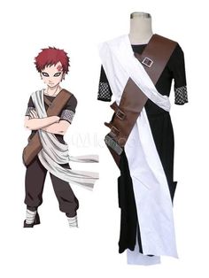 a male anime character with red hair wearing a black and white outfit, standing next to a