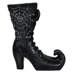 a pair of black high heeled shoes with spider webs on the upper part