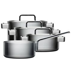 a set of pots and pans with handles on a white background for use in cooking