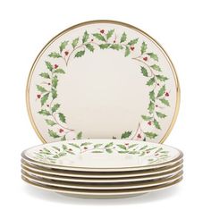 christmas holly dinner plates, set of four