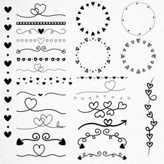 the different types of hearts and arrows are drawn in black ink on white paper,