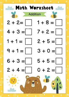 a printable math worksheet for kids with bears and bees on it, including addition