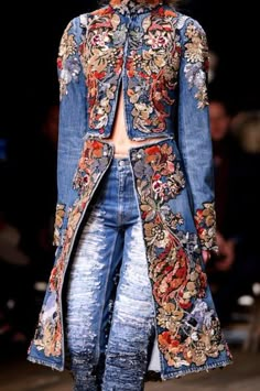 Long Denim Coat, Boho Mode, Couture Mode, Embellished Denim, Upcycled Denim, Denim Coat, Hippie Chic