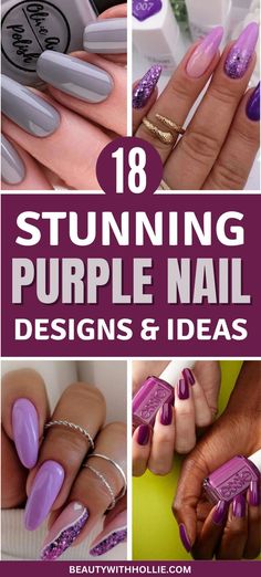 18 Stunning Purple Nail Designs & Ideas Purple Gel Nails Ideas French Tips, Purple Dip Powder Nails Design, Purple V Tip Nails, Purple Nail French Tip, Purple Matte Nails Design, Purple Nails With Designs, Grey And Purple Nails, Purple Tips Nails, Purple Nails Sparkle