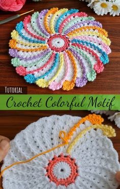 crochet colorful motif is featured in the video, and it appears to be made with yarn