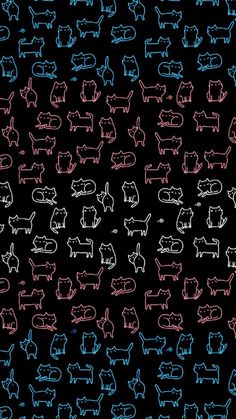 a black background with different colored cats and dogs drawn on the side of each other