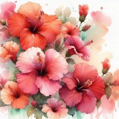 watercolor painting of pink and orange flowers