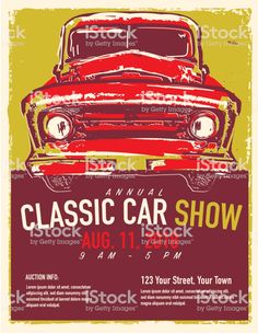 the classic car show poster with an old red truck