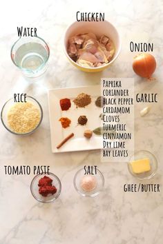 the ingredients needed to make this recipe are laid out on a marble counter top