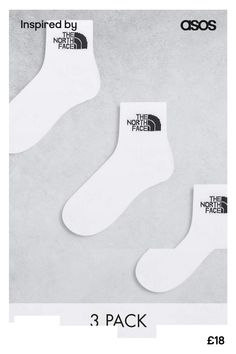 Underwear & Socks by The North Face Upgrade your sock stock Pack of three Ribbed cuffs Logo detail Mid cut Ankle Socks, Socks Women, North Face, The North Face, Asos, Socks, How To Apply, ? Logo, White