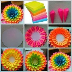 many different types of colorful paper flowers