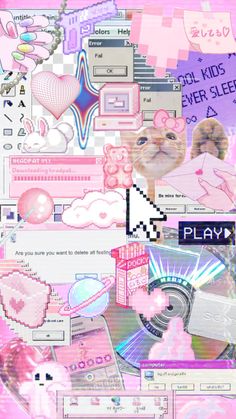 a collage of pink and purple images