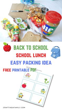 back to school lunch with free printables on it and an image of food