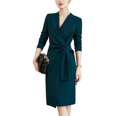 Color/Pattern: Green Approximately 39in From Shoulder To Hem 93.5% Polyester, 6.5% Spandex Hand Wash Imported Fall V-neck Midi Dress For Office, Green Long Sleeve Midi Dress For Formal Events, Fitted Long Sleeve Dress For Spring Office Wear, Semi-formal Sheath Dress For Fall, Fitted Knee-length Wrap Dress For Fall, Elegant Green Knee-length Long Sleeve Dress, Spring V-neck Dress For Office, Green Midi Dress For Workwear In Fall, Green Midi Dress For Fall Workwear