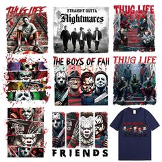 the boys of fan t - shirts are all different colors and sizes, including one with clowns on them