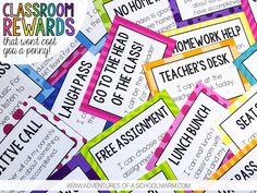 colorful classroom reward cards for teachers to use with their students'name tags and the words,