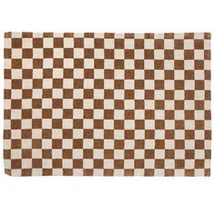 a brown and white checkered area rug