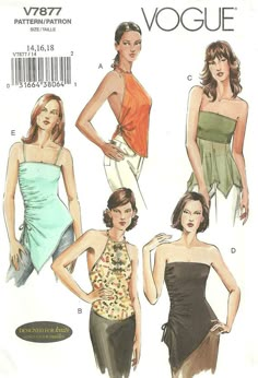 three women's dresses and one woman's top sewing pattern