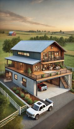 this is an artist's rendering of a house in the middle of a farm