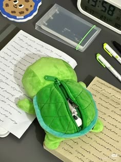 Stationery Pouch, Muji Pens, Pencil Cases For Girls, Small Turtle, School Equipment, Cute Stationary School Supplies, Small Turtles, Turtle Plush, Pencil Case Stationery