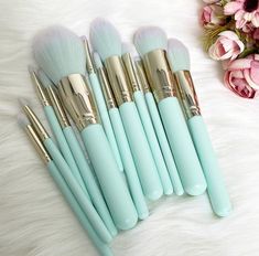 Mint Green Make Up Brush Set (12pc) Key Features: Suitable for professional use or home use Easy to use, lightweight & portable Wooden handle/ aluminium ferrule / synthetic hair Extremely soft hair and durable 12pc Makeup Brush Set Application: These brushes can be used for the face or body (foundation, concealer, powder, blusher, highlighter, eyebrows, eyeshadow, lipstick, etc). CRUELTY-FREE AND VEGAN FRIENDLY!     Brush Care: Clean brushes in warm soapy water, then air dry flat. Package conten Make Up Brush Set, Eyeshadow Brush Set, Body Foundation, Green Makeup, Too Faced Concealer, Make Up Brush, Pastel Mint, Beauty Sponge, Silicone Brush