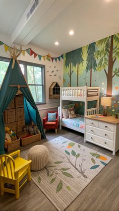 Small Cabin Decor Themed Kids Room, Wicker Furniture