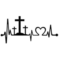 a black and white heartbeat with a cross