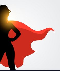 the silhouette of a woman with a red cape on her head and hands behind her back