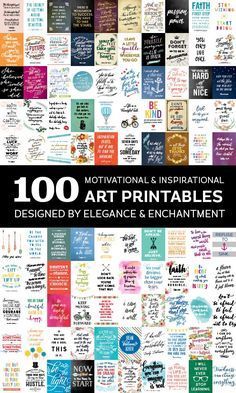 the book cover for 100 art printables designed by elegance and enchantment