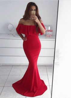 Bride Maids, Red Mermaid Prom Dress, Red Evening Gowns, Off Shoulder Evening Dress, Red Mermaid, Prom Dresses 2018, Mermaid Prom Dress, Dress Mermaid, Formal Dresses Gowns