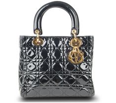 Your purchase of a Pre-Owned Designer Handbag will include an attached authentication tag, ensuring it has met the highest of standards and verifying its authenticity. All returns must include this authentication tag still attached to the item.\n\nThere's no denying the elegance and sophistication of this pre-owned Lady Dior handbag. Accented with Cannage topstitching and gleaming D.I.O.R. charms, it effortlessly elevates your look. From Dior. Vintage Designer Handbags, Lady Dior Handbag, Black Leather Satchel, Dior Handbags, Chic Bags, Lady Dior Bag, Lady Dior, Black Patent Leather, Leather Satchel