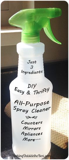 a green spray bottle with instructions on how to use it for diy and thrift all - purpose spray cleaner