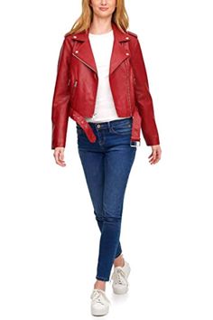 Levi's Women's Faux Leather Belted Motorcycle Jacket Faux Leather Moto Jacket, Faux Leather Belts, Levis Women, Leather Moto, Leather Moto Jacket, Moto Jacket, Belts For Women, Front Zipper, Motorcycle Jacket