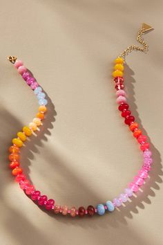 Rainbow Stone Necklace | Anthropologie Rainbow Stone Necklace, Rainbow Stone, Beaded Necklace Patterns, Rainbow Necklace, Necklace Patterns, Beading Ideas, Ethical Jewelry, Glass Bead Necklace, The Rainbow