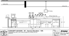 a drawing of a kitchen with an oven and counter top, labeled in the diagram below