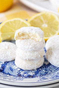 three lemon cookies stacked on top of each other