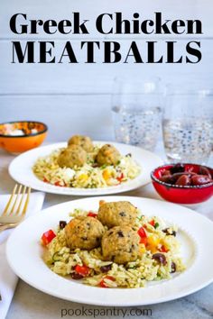 Greek chicken meatballs on a white plates on a white marble background. Dinner Ground Chicken, Greek Chicken Meatballs, Make A Sandwich, Easy Delicious Dinners, Healty Dinner, Quick Pasta Recipes, Duck Recipes, Favorite Chicken