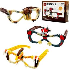 two legos are shown in front of a box and one is holding a pair of glasses