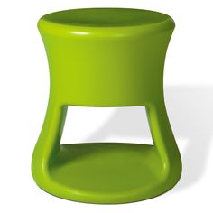 a small green stool sitting on top of a white floor