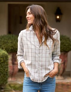 Eileen, Relaxed Button-Up Shirt, Gray Plaid | Frank & Eileen Rounded Shoulders, Frank & Eileen, Orange Plaid, New Tops, New Arrival Dress, Perfect Shirt, Best Seller, Heather Grey, Button Up Shirts