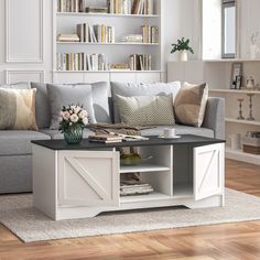 a living room filled with furniture and bookshelves