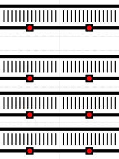 two rows of black and white lines with red dots