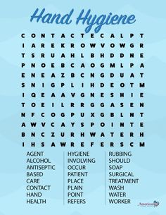 Enjoy this word search puzzle on Hand Hygiene.  DEFINITIONS:  Hand hygiene: Performing handwashing, antiseptic hand wash, alcohol-based handrub, surgical hand hygiene/antisepsis  Handwashing: Washing hands with plain soap and water Infection Prevention Week Ideas, Infection Control Activities, Hand Hygiene Activities, Hand Hygiene Posters, Chain Of Infection, Lpn School, Infection Control Nursing, Cna School, Anatomy Coloring