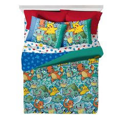 pokemon bedding set with red and blue sheets