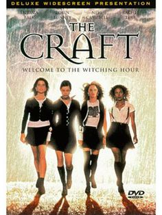 a movie poster for the craft featuring three girls in front of a lightning storm with their arms around each other