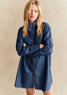 Short dress with long sleeves;Slightly oversized volume;Shirt collar;Chest pocket;Front press stud fastening;Rounded hemline;Length from the shoulder: 87 cm / 34.2 in (size EU36/UK8) Madewell Fall, Sadie Dress, Wardrobe Planner, Sadies Dress, Oversized Denim Shirt, Eliza Dress, Personal Style Inspiration, Victoria Dress, Denim Shirt Dress