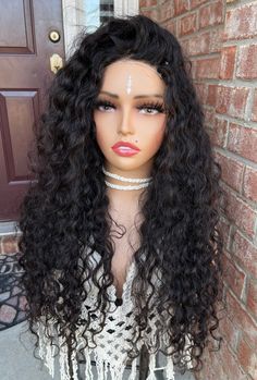 Name - Positive Vibes 4x4 Pre-Cut Lace Closure Wig  **IF YOU WOULD LIKE A PRE-CUT LACE FRONTAL - MSG ME. Brazil Loose Deep Wave **Human Hair**  180 % Density  The mannequin is wearing 26" Security Band Strap Combs Cap Size 22.5 (Fits Most) Long Black Curly Hair, Wig Closure, Wigs Long, Black Curly, Black Curly Hair, Curly Wig, Lace Closure Wig, Closure Wig, Hair Curly