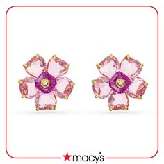 in stock Copper Style, Swarovski Crystal Earrings, Swarovski Earrings, Swarovski Jewelry, Crystal Flower, Flower Earrings Studs, Flower Studs, Online Earrings, Pink Crystal